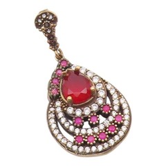 925 Sterling Silver Vintage Red Topaz Cubic Zirconia & Ruby Pendant PT6287