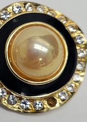 2 Pair VTG Earrings Carol Lee Pierced And Gold-tone Clip On Black Enamel,Faux P.