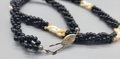 Vintage twisted black beaded small pearl necklace N1D