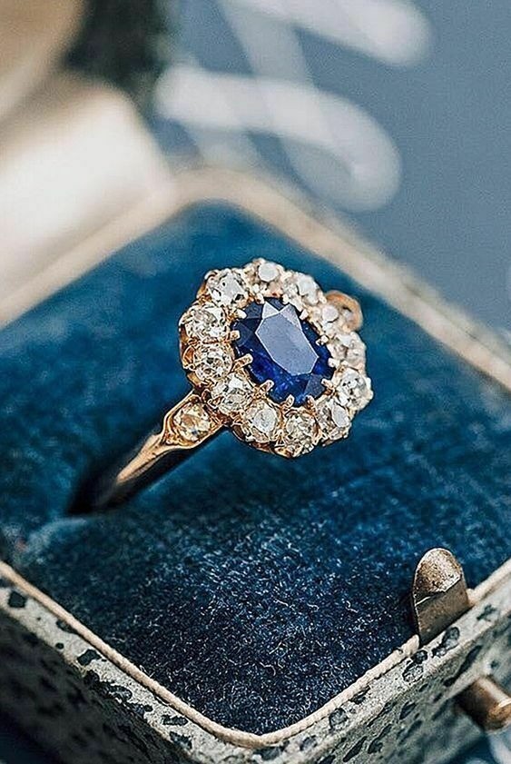Art Deco Antique Vintage 3.20Ct Natural Sapphire Wedding Ring 14K Yellow Gold FN