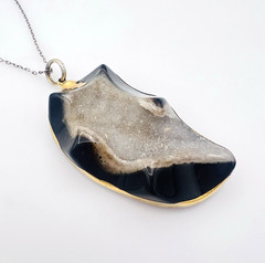 Vintage 925 Sterling Silver Vermeil Druzy Agate Pendant Necklace 28 in