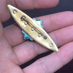 Vtg Victorian Style Art Nouveau Brooch Copper Turquoise Aqua Purple Rhinestone