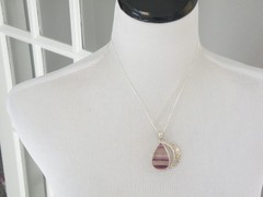 Large Sterling Silver 925 Fluorite Crescent Moon Pendant Necklace
