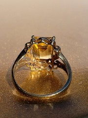 Vintage 10K Gold 3CT Emerald Cut Citrine Diamond Accent Estate Cocktail Ring