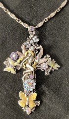Vintage Kirk’s Folly Fairy Pixies Jeweled Fairy Cross Pendant & Necklace Set