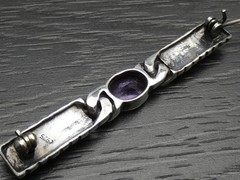 Vintage Sterling Silver Unique Oval Purple Stone Marcasite Bar Brooch Pin