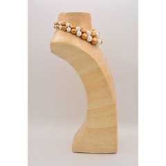 Vintage Collar Choker Necklace Brushed Gold White Beaded Thick Chunky 1980s BinR