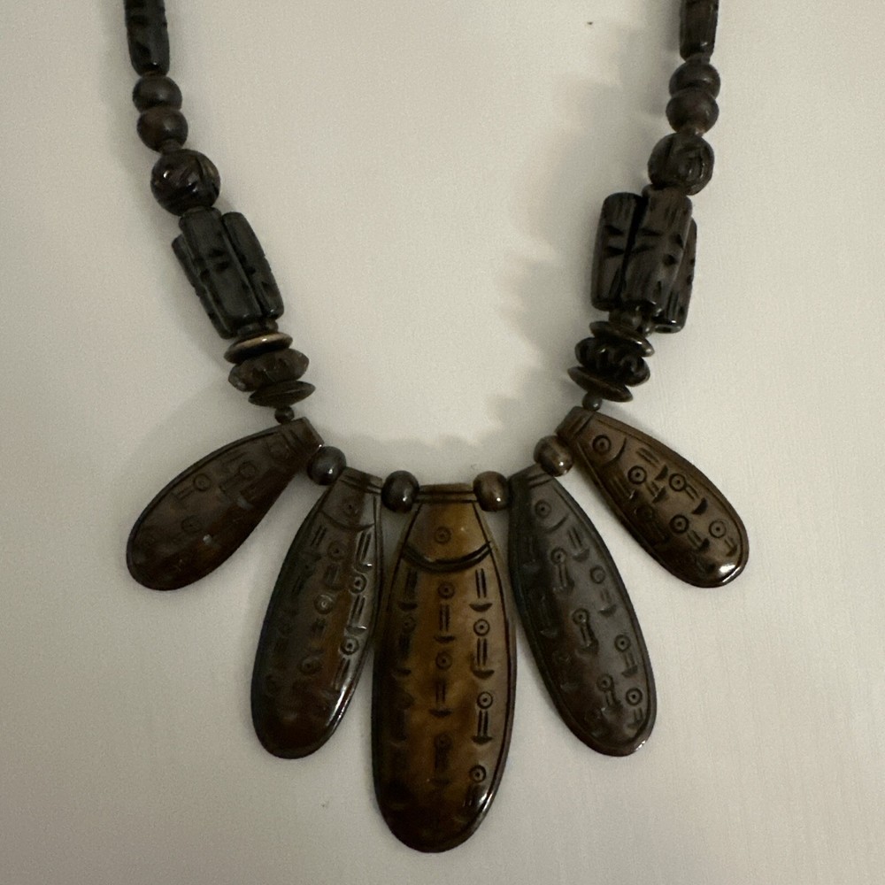 Vintage African Necklace Handcarved Horn Beads, Antique