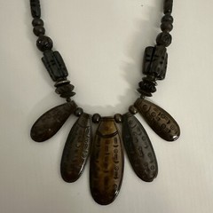 Vintage African Necklace Handcarved Horn Beads, Antique