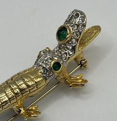 Kenneth Jay Lane Gold Plated Alligator Brooch Pave Rhinestone Head Pin