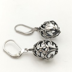 Vintage Sterling Silver Filigree Sphere Ball Leverback Dangle Earrings 3.6g #08