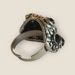VTG Silver Tone Chunky Black Rhinestones Cocktail Dome Ring Adjustable