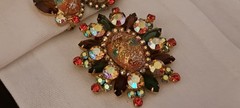 Juliana D & E Easter Egg Cabochon Rhinestone Brooch & Earrings Vintage Demi Set