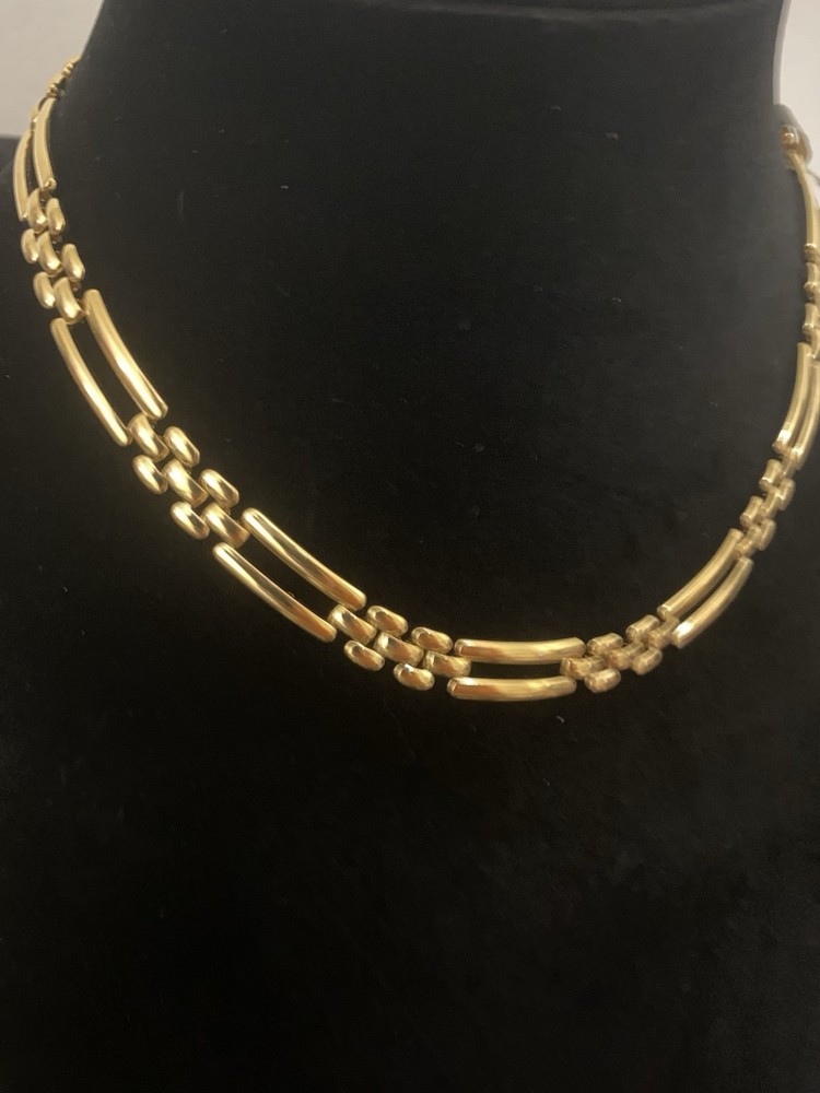 Monet 16 Inch Choker Multiple Gold Tone Links Necklace Fold Over Clasp Closure
