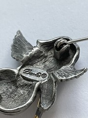 Vintage DARIA Pewter & Gold Tone ANGEL PIN BROOCH Blowing Horn Trumpet