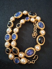 Spectacular Vintage Monet Adjust. Choker Peal Faux Black Jade Tanzanite Saphire