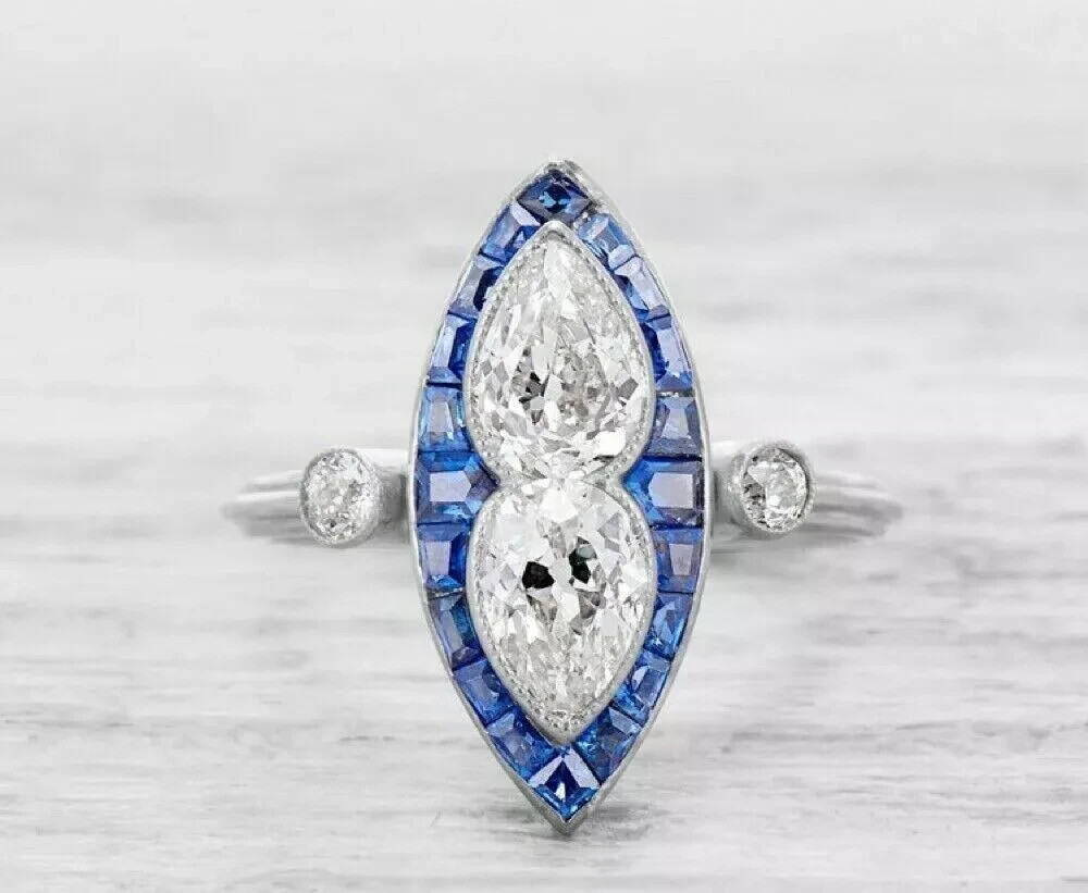 Art Deco Style Lab Created Diamond Engagement Anniversary 14K White Gold FN Ring