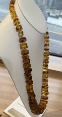 Baltic Square Graduating Honey Amber Vintage Necklace Mid Century 29 inches Long