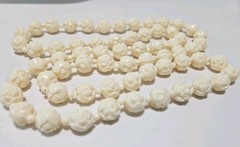 Vtg LOT Graduated Carved Rose Bead Elephant Necklaces Krememtz Rose Brooch ERs +