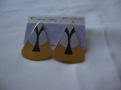 VINTAGE SAMUEL HUANG CLOISONNE RETRO ABSTRACT CHARCOAL & GRAY ENAMEL EARRINGS