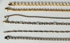 Vtg Sterling Silver Gold Tennis Chain Bracelets Lot of 6 Diamond Aquamarine