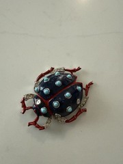 Trifari ‘Alfred Philippe’ Pave Navy Enamel/Turquoise Cabochons Ladybug Pin Clip