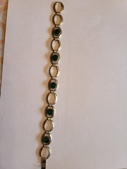 Vintage Gold Plated Green Glass Bracelet, Signed Simmons on clasp, 1940s/1950s
