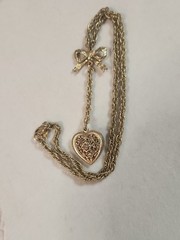 1928 Marked Heart And Bow Dangle Necklace 17 Inches