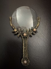 Vintage 19th Century Ornate Rhinestone Gold Tone Loupe Magnifying Glass