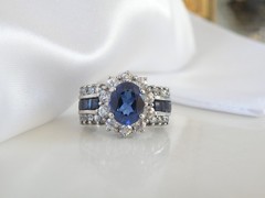 Vintage Sterling Silver 925 Simulated Sapphire Princess Diane Replica Ring 8