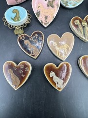 Vtg Miniature Ceramic Tile Lot Cats Hand Painted Brooch Squirrel Kitten Craft