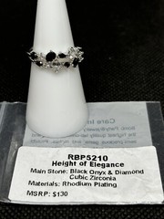 Bomb Party RBP5210 Height of Elegance Black Onyx & Cubic Zirconia Size 6