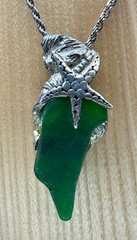 Vintage Studio Sterling Silver Green Sea Glass Starfish Pendant Necklace 58 gm