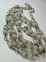 Vintage Necklace Frosted White Beads Chain Heavy Glass 56 in