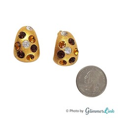 VTG 80s Jackie Collins Dome Half Circle Rhinestone Gold Tone Clip On Earrings