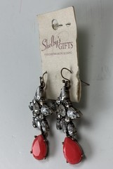 Red Teardrop Chandelier Earrings Crystal Rhinestone Gold Tone-Statement Earrings
