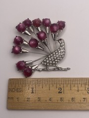 Vintage Fabulous Large Figural Peacock Brooch with Pink Moon-Glow Stones