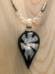 Black Teardrop White Flower Pendant