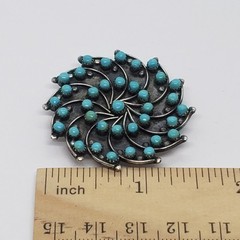 Rare HUBERT JOHNSON Zuni Turquoise Pinwheel Petit Point PENDANT BROOCH 1960s