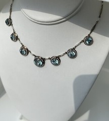 Antique Victorian 14k Gold Round Vivid Blue Zircons with Seed Pearls Necklace