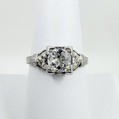 Antique 18k White Gold 0.65ct BELAIS Old European Cut Diamond Engagement Ring