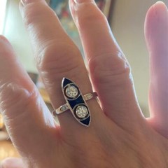 Two Round Moissanite & Fancy Blue Unique Long Finger Estate Ring 10K Rose Gold