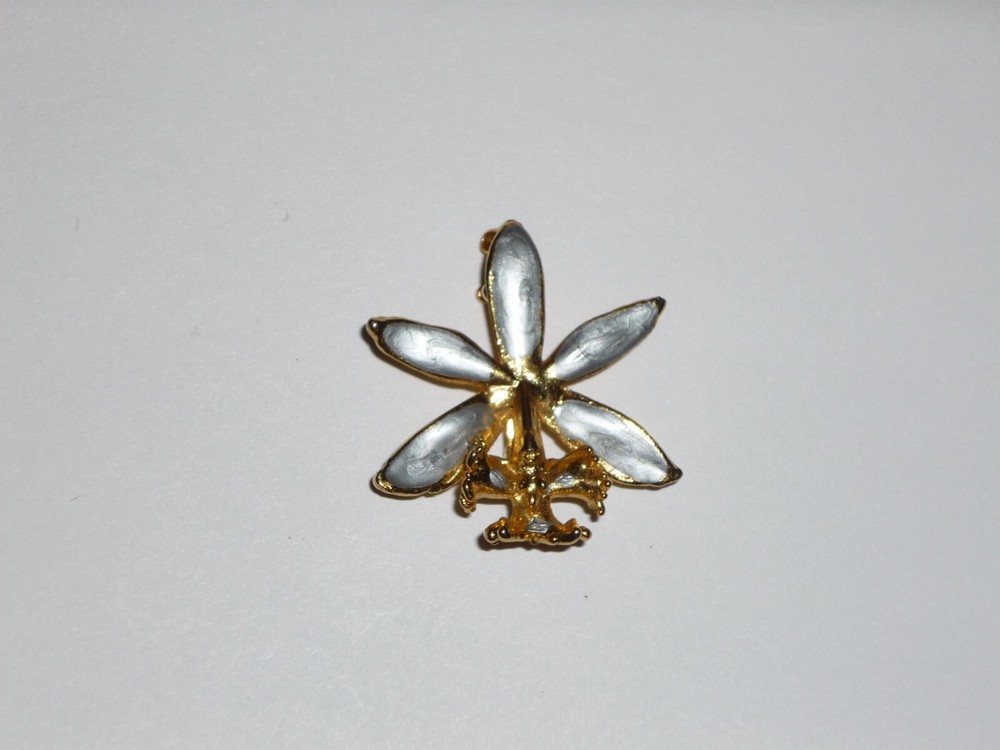 Vintage Antique Gold Pale Blue Enamel Floral Flower Brooch Pin, 1.5″ Inches