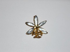 Vintage Antique Gold Pale Blue Enamel Floral Flower Brooch Pin, 1.5″ Inches