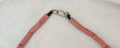 Vintage Pink Clay Bead Multi Strand Bib Necklace Yellow Spacer Bar Tribal Boho