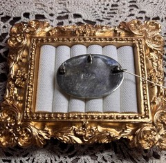 Oval Floral Cameo-Style Brooch Pin, Blue & White Cabochon, Silver Tone