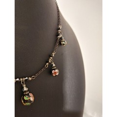 Art Beaded Charm Necklace Delicate Black Chain Fairycore Whimsical Cloisonne’