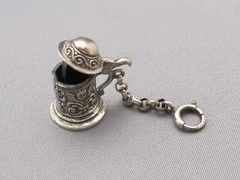 Vintage STERLING TANKARD CHARM on CHAIN-Working Lid