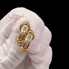 Vintage JJT Gold Electroplated 925 Sterling CZ Accent Half Hoop Pierced Earrings