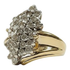 10K Gold VINTAGE Waterfall .93TCW Diamond Cluster Size 6.5 Ring 5.5 Grams